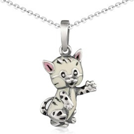 MATERIA by Matthias Wagner KA-312 Children's Cat Pendant 925 Silver for Girls with Jewellery Box, enamel