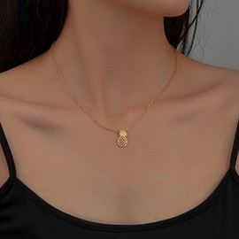 Cimenexe Bohemian Pineapple Choker Necklace Gold Hollow Pineapple Pendant Necklace Tiny Tropical Fruit Chain Necklace Metal Pineapple Necklace Jewellery for Women and Girls Gifts, Zinc, No Gemstone