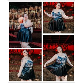 RITERA Women Plus Size Mini Skirt Concert Outfit Faux Leather Skater Skirt Black Pleated Short Skirts Side Zipper High Waist Music Festival Outfit 4XL 26W