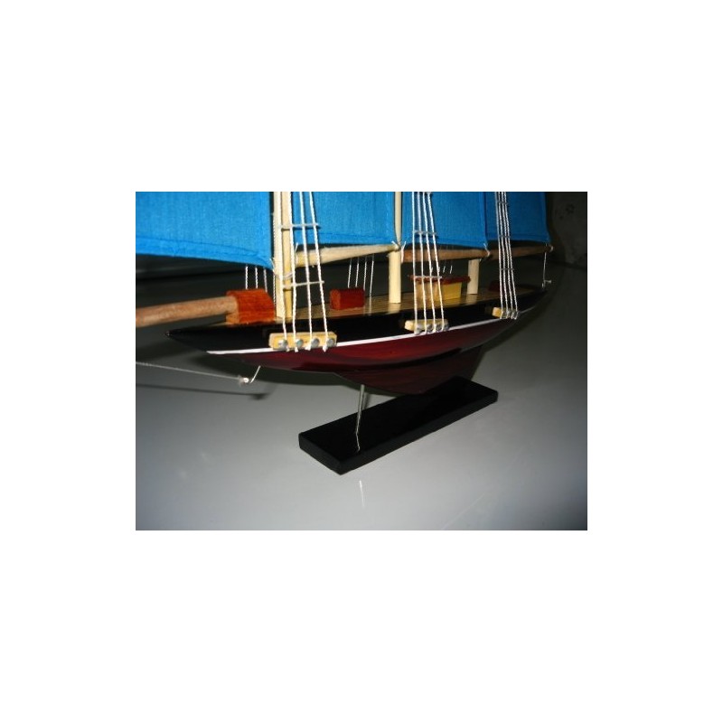 Atlantic Hand Made Wooden Model Sailing Ship 14" Blue Sail