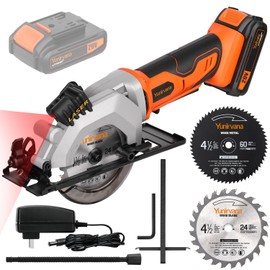 Yunirvana Mini Circular Saw, 20V 3400RPM Professional Cordless Circular Saw, Adjustable Angle and Depth,Max Cutting Depth 1-2/3"(90°), 1-1/8"(45°), Laser Guide, Rip Guide