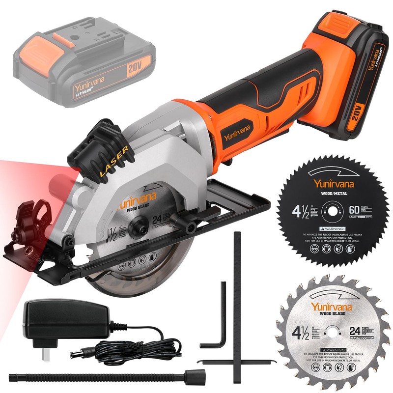Yunirvana Mini Circular Saw, 20V 3400RPM Professional Cordless Circular Saw,
