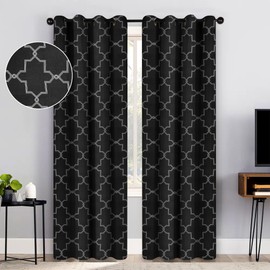 Superior Blackout Curtains for Bedroom, Window Accent, Farmhouse, Living Room, Insulated, Room Darkening, Thermal, Grommet Header, Trellis Collection, Set of 2 Panels, 52" x 84", Black