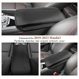 SKTU for 2019-2024 2025 2026 Mazda 3 Mazda3 Center Console Cover 2023 2024 2025 2026 Mazda3 Armrest Pad 2024 2025 2026 Mazda3 Seat Box Cover Automotive Car Center Console Soft Cushion (Carbon Fiber)