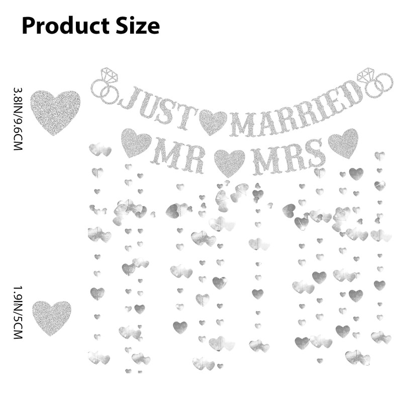 Aiyraa Silver Just Married Banner, Just Married Wedding Decorations