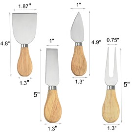 4 Piece Set of Cheese Knives with Bamboo Wood Handle - Stainless Steel Mini Cheese Knife Set for Charcuterie Board, Cheese Knife,2 Cheese Shaver,2 Cheese Fork and 2 Cheese Spreader for Cheese Lovers