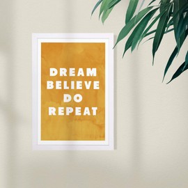Wynwood Studio Typography Framed Wall Art Prints 'Dream and Repeat' Motivational Quotes and Sayings Home Décor, 13" x 19", Yellow, White