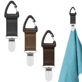 TOCCOOL Tennis Towel Hook, Backpack & Fence Hook Clips, Sports Accessory for Storing Gear, for Outdoor Sports (3 PCS, Coffee, Khaki, Dark Gray)