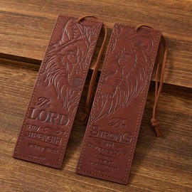 2 Pcs Wolf Lion Leather Bible Bookmark, Christian Bookmarks Gifts for Men Book Marks for Reading Men (Brown)