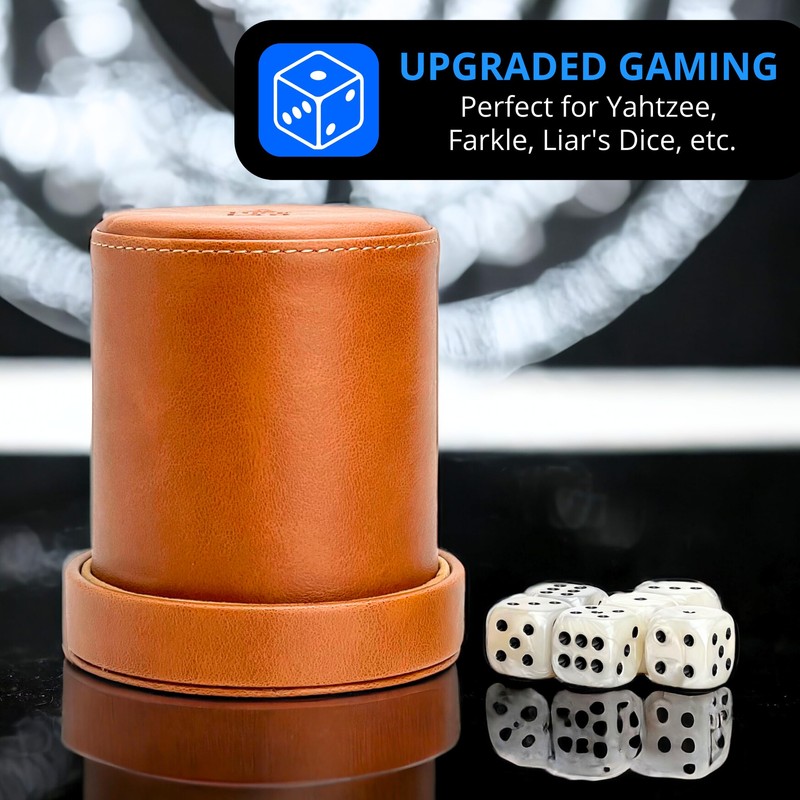 Luck Lab Brown Leather Dice Cup with Lid Including 6