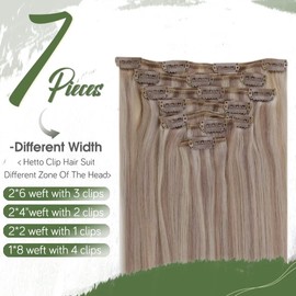 Hetto Real Hair Clip-In Extensions, Blonde Clip-In Real Hair Extensions, Natural Clip-In Hair Extensions, Ash Blonde with Bleached Blonde #18/613 120 g 45 cm