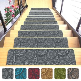 Set of 7 Stair Treads Ultra-Thin with Non Slip Rubber Backing 9”x26”, Gray 7 Pieces