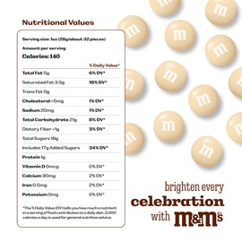 M&M’S WORLD Cream Milk Chocolate Candy - 2lbs of Chocolate Candy Bulk in a Resealable Pack, For Weddings, Graduations, Birthday Party Favors, Desserts & More