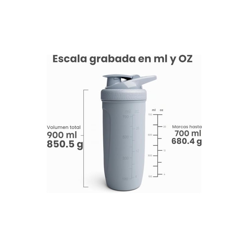 SmartShake Botella Mezcladora de Acero en Líquido, 900 ml para