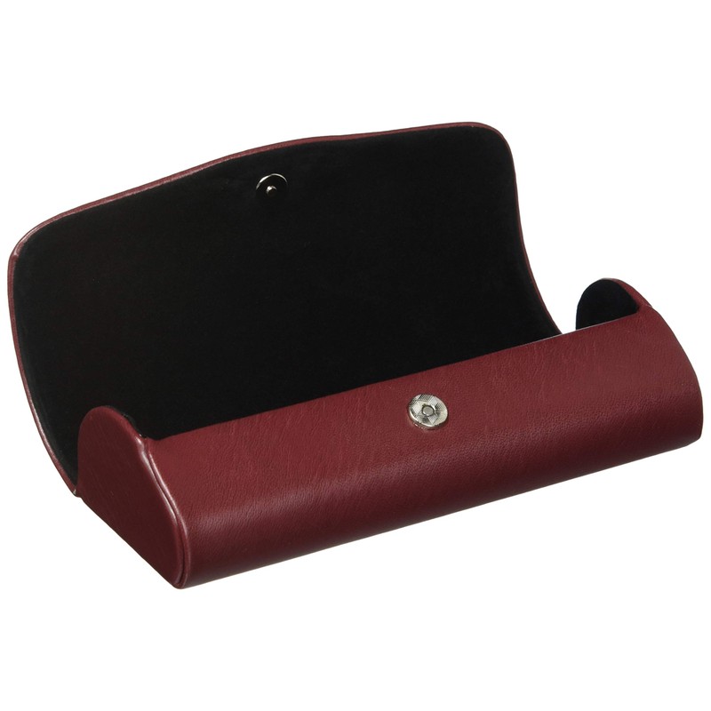 革 風 ステッチ入り おしゃれ コンパクト メガネケース セミ ハード マグネット式 エンジ