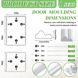 Colingmill 1 Set Peel and Stick Door Moulding Trim Kit Premade Wall Moulding Panels Flexible Self Adhesive 3D Wainscoting Panels for Mirror Window Frame Decor (Top 22"x36" and Bottom 22"x24")