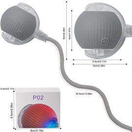 Interactive Cat Dog Toy Ball: Indoor Small Automatic Moving Smart Rolling Fun Pet Game with Led Light and String Tail for Motion Activated, Cute Kitten Puppy Present, Exercise Wheel Supplies (Grey)