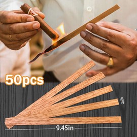 PEOKPIPLE 50 Spanish Cedar Wood Spills + 3 Cigar Humidor Bags， Cigar Lighting and Pipe Smoking Assessories and Humidor for Cigar Box Tray Jar and Case，Travel-Friendly(0.02"Thick)