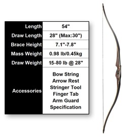 Deerseeker Archery 54" Traditional Bow Hunting Longbow with Bamboo Core Limbs Handmade Recurve Bow RH/LH for Targeting Practice Shooting Youth & Adults Bow Set (70lb, Right Hand)