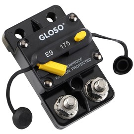 GLOSO Circuit Breaker E9C 175A Waterproof Auto Rese Breaker for Car Truck RV Automotive Marine Boat Trolling motor & Custom Wiring Audio battery protection Side by Side Stud IP67 Hi-Amp (175A)