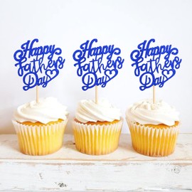 Keaziu Paquete de 36 decoraciones azules para magdalenas del día del padre, decoración de tartas, suministros de fiesta para el día del padre, decoración de cupcakes