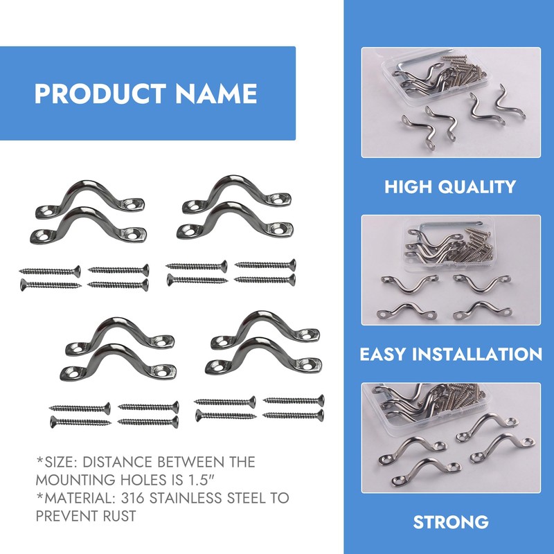RiseDirectly Stainless Steel Bimini Boat Top Pad Eye 8 Pcs