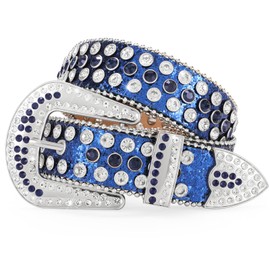 WERFORU Women Men Western Rhinestone Studded Leather Belt Unisex Bling Cowgirl Cowboy Waist Belt for Jeans Pants Dress