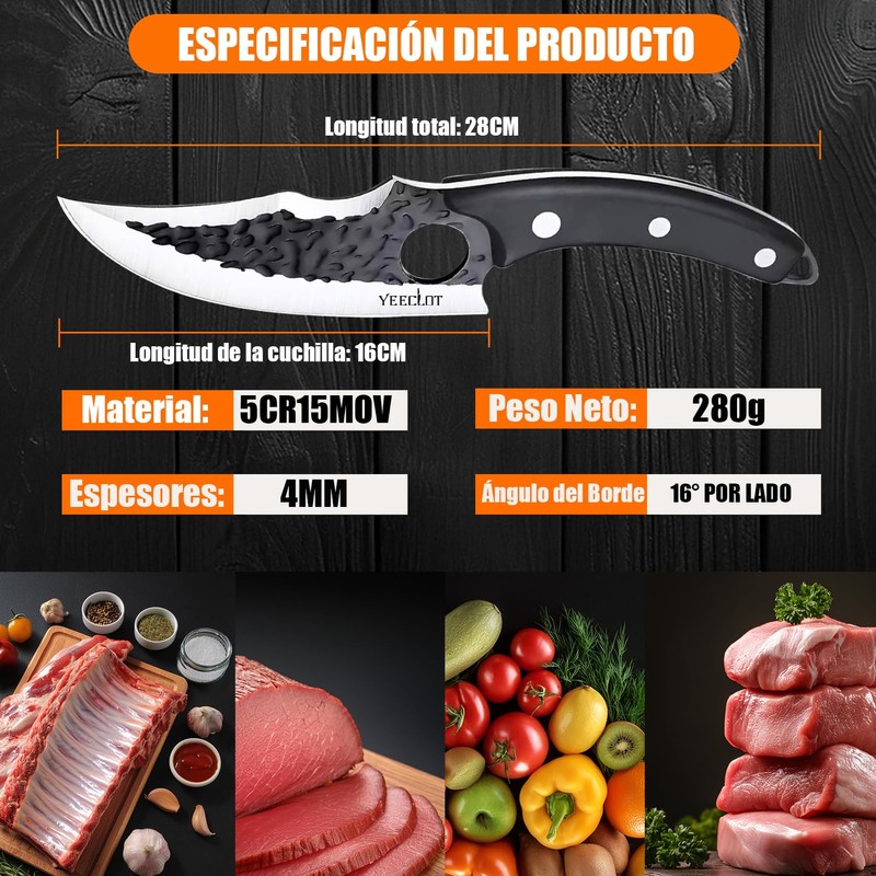 Cuchillo Forjado a Mano Vikingo，Yeeclot Martillado Cuchillos Chef De Cocina