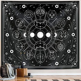 Zodiac Astrology Tapestry, Black and White Constellation Tapestry for Wall Hanging Decor, Teen Girl Bedroom Astrology Witchy Aesthetics Interesting Tapestry for Living Room,Home,Dorm (51 x 59 inches)