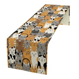 Cats Table Runner Kawaii Cute Cat Kitten Animals Table Runner Abstract Cartoon Funny Pets Dinner Runner for Kitchen Dining Holiday Party Table Decor 13x36in