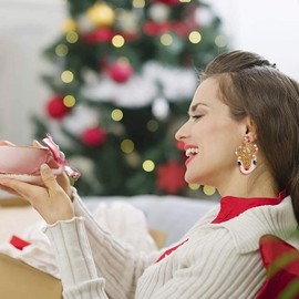 Christmas Eaarrings for Women Beaded Rhinestone Christmas Reindeer Earrings Xmas Statement Drop Dangle Earrings Christmas Holiday Party Decoration Gifts