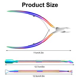 Cuticle Trimmer – Stainless Steel Cuticle Nipper, Pusher, Scissor & Clipper for Manicure – Dead Skin Tool for Fingernails & Toenails (Colorful)