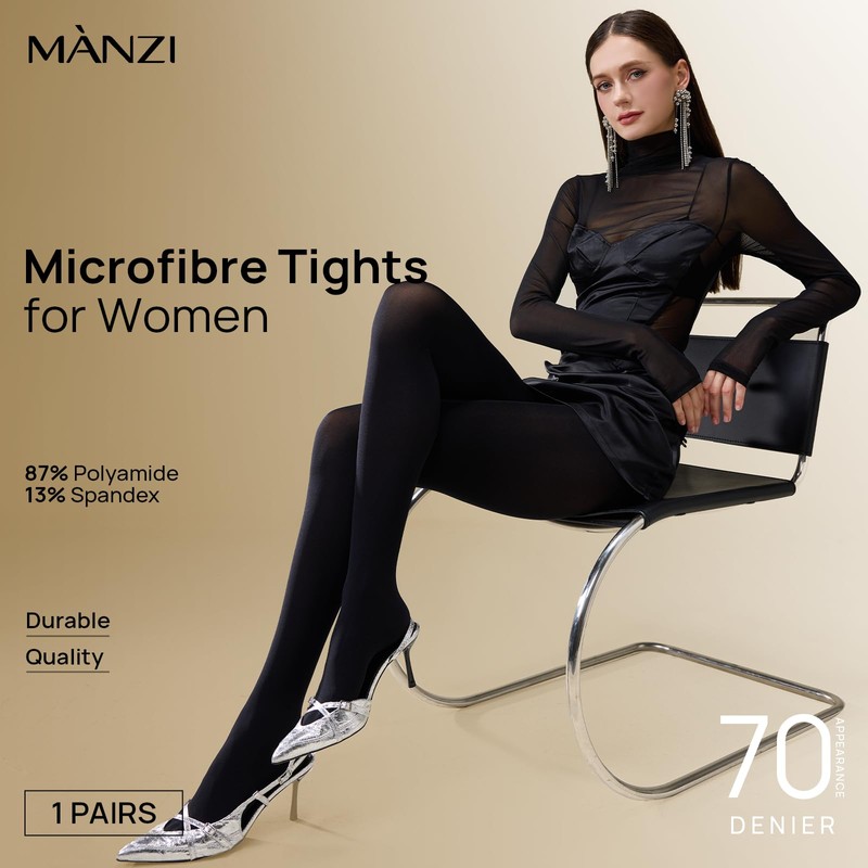 MANZI Microfibre Tights for Women, Semi Opaque Solid Colored Footed