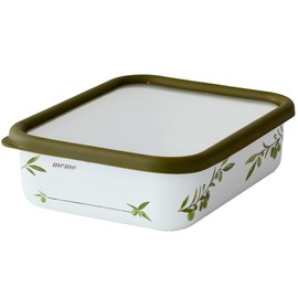 Fuji Hollow Enamel Storage Container, Includes Memo Column for Writing and Erasing with a Permanent Pen, Deep Type, Large with Seal Lid, Olive Pattern