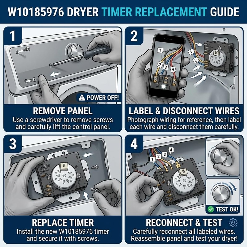W10185976 WPW10185976 Dryer Timer Compatible with Whirlpool Kenmore Dryers