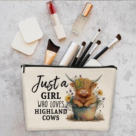 Kaimaloke Just A Girl Who Loves Highland Cows Novelty Highland Cows Mmakeup Bag Gifts for Highland Cows Lovers Women Highland Cows Nerds