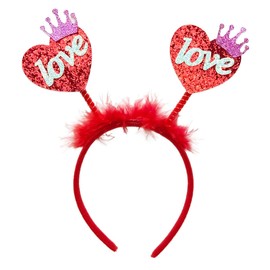 Valentine‘s Day Sequin Headbands Heart of Crown Christmas Headbands for Girls Feather Red Glitter LOVE Head for Women Girls Headwear (Red and Pink)