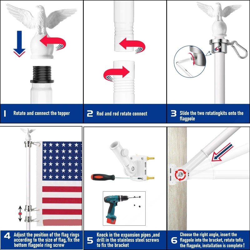 6FT Flag Pole for Outside House with Steel Bearing Rings,