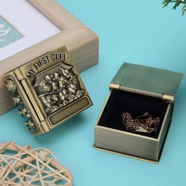 Agatige Baby Tooth Fairy Box, Vintage Style First Tooth and Curl Set Memory Storage Box Baby Keepsake Box Gifts for Boys Girls New Born Baby, 1.6 x 1.5 x 0.8 in