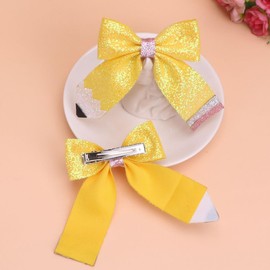 School Bow Cheer Bows Hair Clip Back to School Hair Bows Yellow Pencil Girls Hair Clips Teacher Hair Accessories ZFJ66 (Glitter Bow)