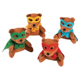 Fun Express Superhero Stuffed Animal Bears for Kids - Bulk Set of 12 Super Bear Plush Toys - Gifts, Handouts and Party Favors