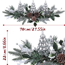 Christmas Table Centerpiece with LED Lights, Christmas Decoration with 3PCS Silver Christmas Tree, Natural Pine Cones, Christmas Balls for Holiday Party, Home, Fireplace