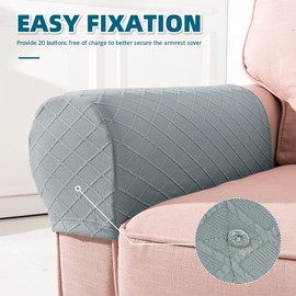 Beenle-Icey 4Pcs Armrest Covers Stretch Polyester Couch Arm Covers with Anti-Slip Nails Washable Sofa Chair Arm Protector Anti-Scratch Slipcovers for Sofa Couches(light grey)