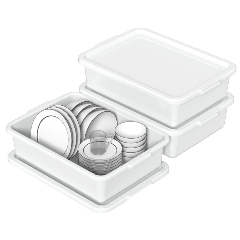Doryh 3 Pack Commercial Bus Tubs with Lids, 13 L