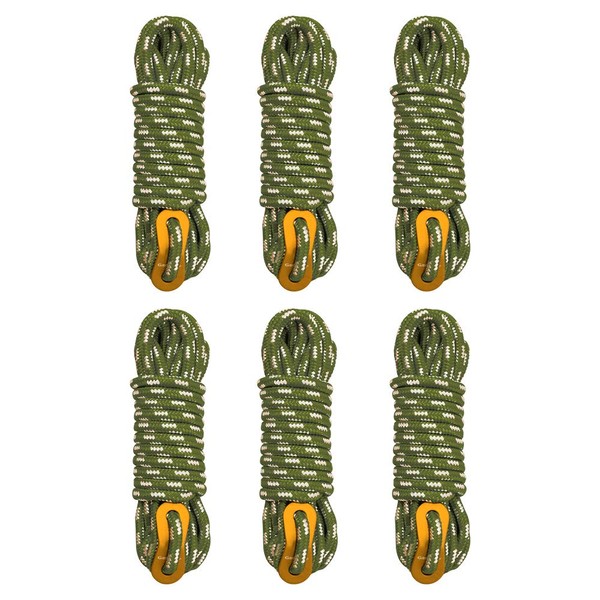 GEERTOP 6 Pack 5 mm Ultralight Tent Guy Lines Camping Ropes with Aluminum Tensioner for Tent, Tent Tarp Shelter