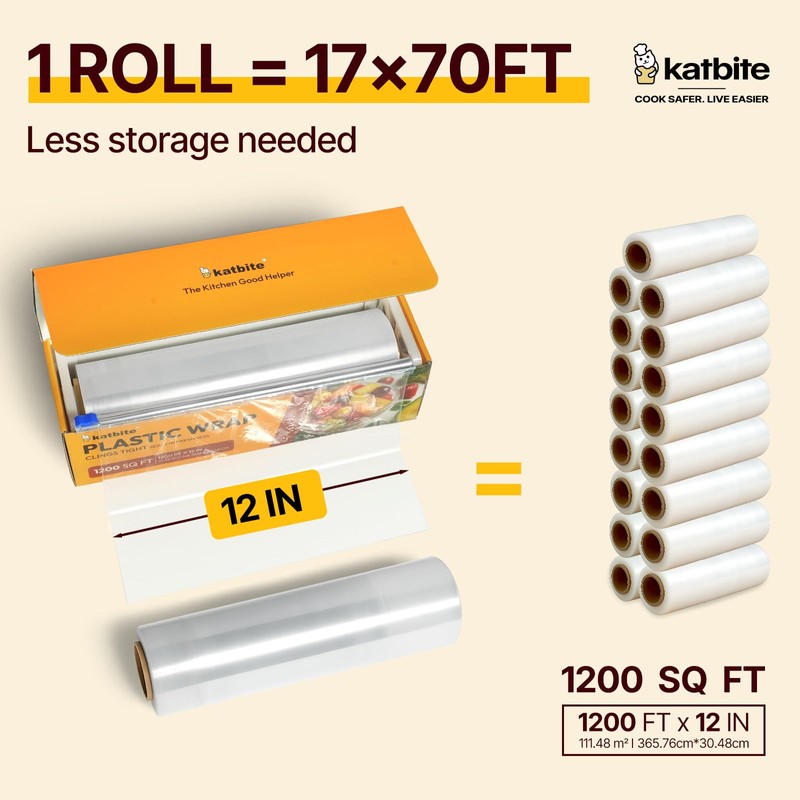 Katbite Plastic Wrap with Slide Cutter, 12 in x 1200