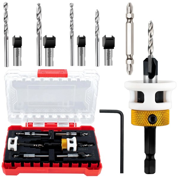 Tazkzzy Carbide-Tipped Countersink Drill Bit Set with Depth Stop –