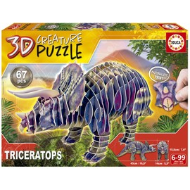 Educa - Triceratops 3D Puzzle for Adults and Children from 6 Years, 67 Pieces, Dinosaur (19183)