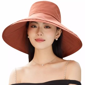 HUAMULAN Wide Brim Women Sun Hat Bowknot Beach Bucket Fishing Hats Summer Metal Wired Edge Packable UV Protection for Hiking Garden