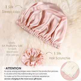 Yanibest 22 Momme 100% Mulberry Silk Sleep Cap Silk Bonnet for Women - Natural Silk Sleeping Cap Hair Bonnet Silk Scrunchies